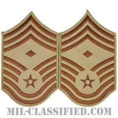先任最上級曹長（First Sergeant (E-9)）[デザート/メロウエッジ/空軍階級章（1991-）/Large（男性用）/パッチ/ペア（2枚1組）]の画像
