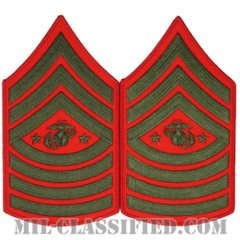 海兵隊最先任上級曹長（Sergeant Major of the Marine Corps (SgtMajMC)）[グリーン・レッド/海兵隊階級章/Large（男性用）/パッチ/ペア（2枚1組）]の画像