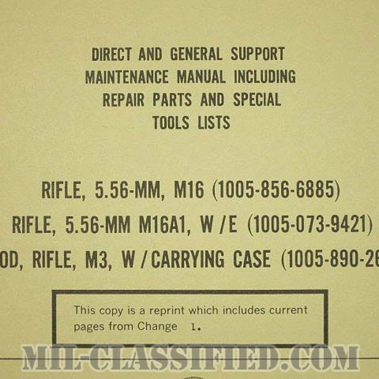 米軍 M16ライフル/M16A1ライフル テクニカルマニュアル 1968年ロット画像