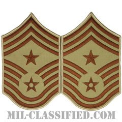 部隊先任最上級曹長（Command Chief Master Sergeant）[デザート/メロウエッジ/空軍階級章（1991-）/Large（男性用）/パッチ/ペア（2枚1組）]の画像