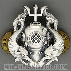 潜水員章 (最上級)（Diver Badge, Master）[カラー/1960s/燻し銀（銀張り・Silver Filled）/バッジ/中古1点物]の画像
