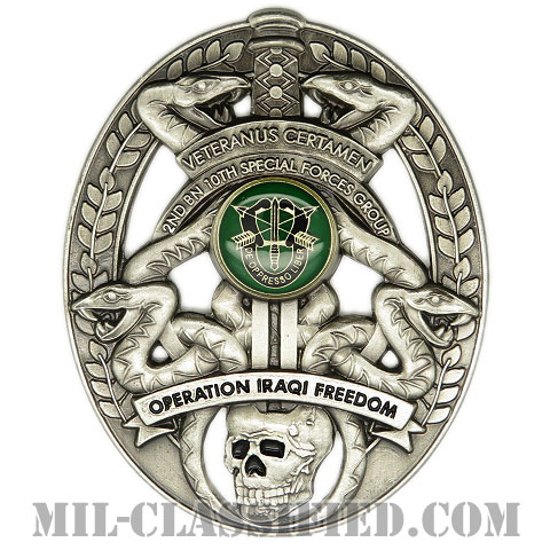第10特殊部隊群第2大隊イラクの自由作戦（イラク戦争）記念章（2nd Battalion, 10th Special Forces Group, OIF）[カラー/燻し銀/バッジ]画像
