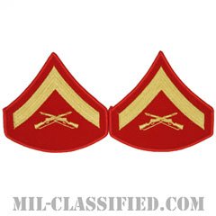 上等兵（Lance Corporal (LCpl)）[ゴールド・レッド/海兵隊階級章/Large（男性用）/パッチ/ペア（2枚1組）]の画像