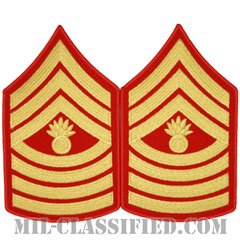 上級曹長（Master Gunnery Sergeant (MGySgt)）[ゴールド・レッド/海兵隊階級章/Large（男性用）/パッチ/ペア（2枚1組）]の画像