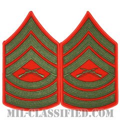 曹長（Master Sergeant (MSgt)）[グリーン・レッド/海兵隊階級章/Large（男性用）/パッチ/ペア（2枚1組）]の画像