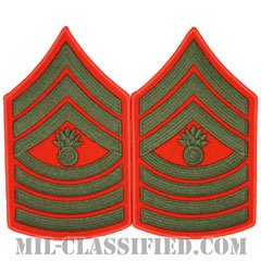 上級曹長（Master Gunnery Sergeant (MGySgt)）[グリーン・レッド/海兵隊階級章/Large（男性用）/パッチ/ペア（2枚1組）]の画像