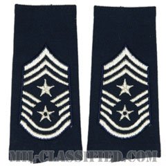 部隊先任最上級曹長（Command Chief Master Sergeant）[空軍ブルー/ショルダー階級章（1991-）/ロングサイズ肩章/ペア（2枚1組）]の画像
