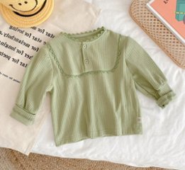 おしゃれトップス☆ベビー服、子ども服長袖Tシャツ、カットソーグリーン女の子コーデキッズファッション110サイズプレゼントにも◎の画像