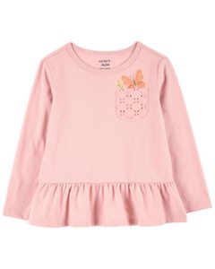 アメリカ子供服ブランド「カーターズ」女の子服ポケットからちょうちょ！！ペプラム長袖Tシャツ2T＝95サイズ、の画像