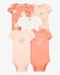 インナーとしてもTシャツがわりにも使える！アメリカベビー服・子ども服ブランド「カーターズ」赤ちゃん服ボディスーツ5枚セットピンク花柄12ヵ月日本サイズ80ご出産祝いの画像