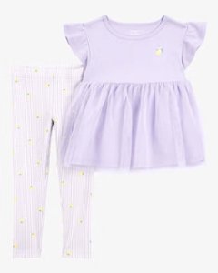 アメリカ子供服ブランド「カーターズ」女の子服上下セットラベンダーカラー／レモン柄トップスのチュールがかわいい☆お誕生日プレゼントに！24M＝９０サイズの画像