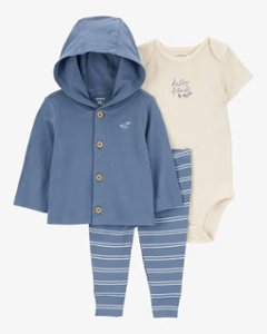 ご出産祝いにアメリカベビー服ブランド「カーターズ」赤ちゃん服3点セットフード付きパーカー・ボディスーツ・パンツ9ヵ月/目安体重~9.3㎏日本サイズ70と12ヶ月/目安体重～11.1㎏日本サイズ80の画像