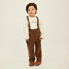 お誕生日プレゼント・クリスマスプレゼントに「PetitMigプチミグ」秋冬の新作子供服長さ調節できるサスペンダー付コーデュロイパンツ（ブラウン）サイズ100・サイズ110の画像