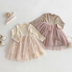 発表会などの特別なシーンでも！チュール付きワンピース・ドレス　リボン　シンプルデザインでお誕生日プレゼントにもおすすめサイズ80から120画像