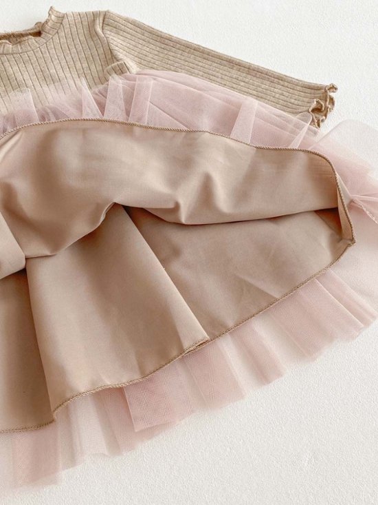 発表会などの特別なシーンでも！チュール付きワンピース・ドレス　リボン　シンプルデザインでお誕生日プレゼントにもおすすめサイズ80から120画像