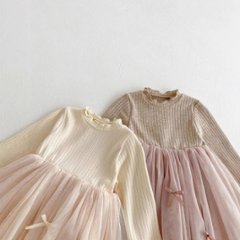 発表会などの特別なシーンでも！チュール付きワンピース・ドレス　リボン　シンプルデザインでお誕生日プレゼントにもおすすめサイズ80から120画像