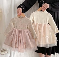 発表会などの特別なシーンでも！チュール付きワンピース・ドレス　リボン　シンプルデザインでお誕生日プレゼントにもおすすめサイズ80から120画像