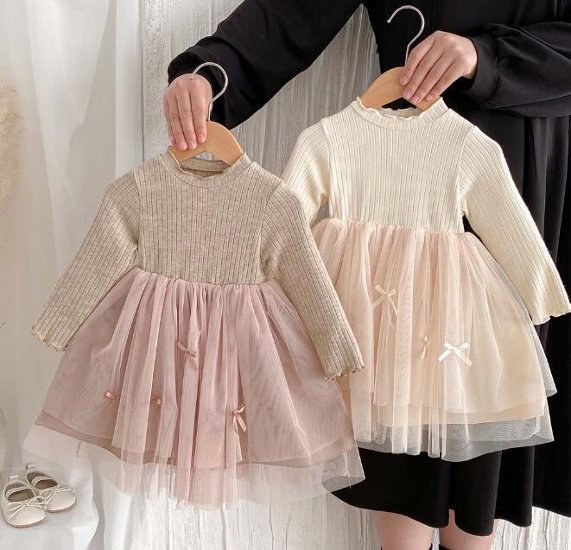 発表会などの特別なシーンでも！チュール付きワンピース・ドレス　リボン　シンプルデザインでお誕生日プレゼントにもおすすめサイズ80から120画像