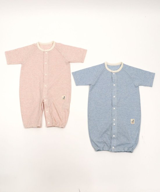 日本製ベビー服ブランド「スタンプル」春の赤ちゃん服入荷！ボーダー綿コットン100％2ウェイオールご出産祝い・ご出産準備に！50-70㎝ベビー用帽子、ベビー用カップ入り靴下ギフトも画像