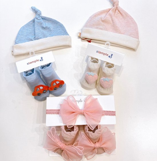 日本製ベビー服ブランド「スタンプル」春の赤ちゃん服入荷！ボーダー綿コットン100％2ウェイオールご出産祝い・ご出産準備に！50-70㎝ベビー用帽子、ベビー用カップ入り靴下ギフトも画像