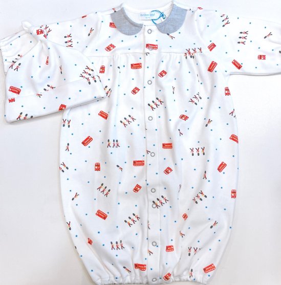 【ラッピング無料】出産祝いに人気｜日本製ベビー服2WAYオールギフト＆ベビー用帽子＆モンテッソーリ絵本｜Boribonウーフ｜新生児から長く使えるギフトセット（ロンドン）画像