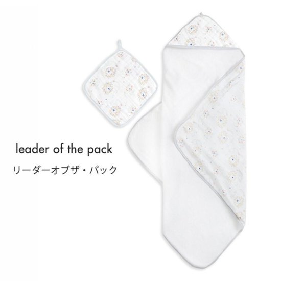 【出産祝いに人気】新生児〜幼児まで使えるエイデンアンドアネイ フード付きタオル＆ウォッシュクロスセット｜コットン100％・大判87cmライオン柄画像