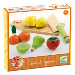 フランスおもちゃブランド「DJECO ジェコ フルーツ＆ベジタブル」 おままごと果物 カット 包丁 食材 切る マジックテープ 3歳 4歳 5歳 6歳 女の子 幼児 赤ちゃん 知育玩具プレゼントに！画像