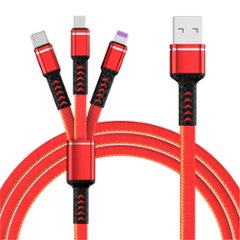 3分岐充電ケーブル Lightning Type-C MicroUSB 1.2メートル ナイロン加工 Xperia Galaxy iPhone iPad Nintendo switch Android画像