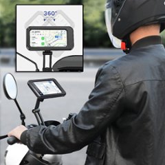 防水スマホホルダー 自転車 360度 可動式 角度調整 多機種対応 撮影可能 充電 イヤホン接続 防塵 雨天走行 バイク マウンテン ロード クロス ツーリング フードデリバリー 雨天配達用画像