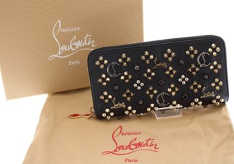 Christian　Louboutin　パネトーネ　マルチスタッズ　ラウンドファスナー　長財布　ブラックの画像