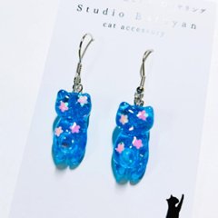 桜猫ピアス*ブルーの画像