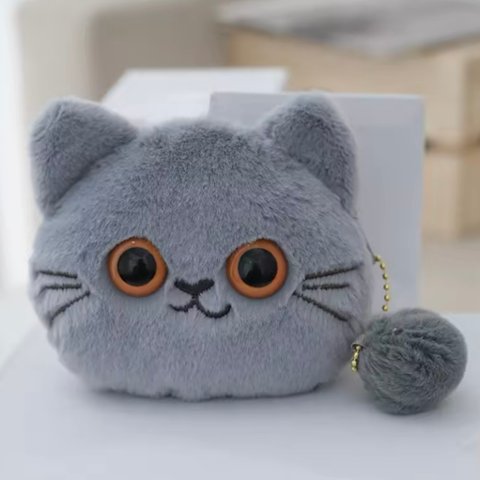 猫顔ポーチ*グレー｜創作品モール あるる