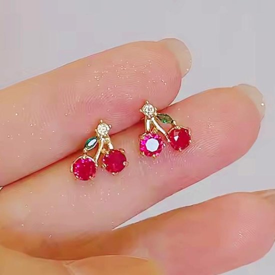 【1点】さくらんぼピアス*ゴールド画像