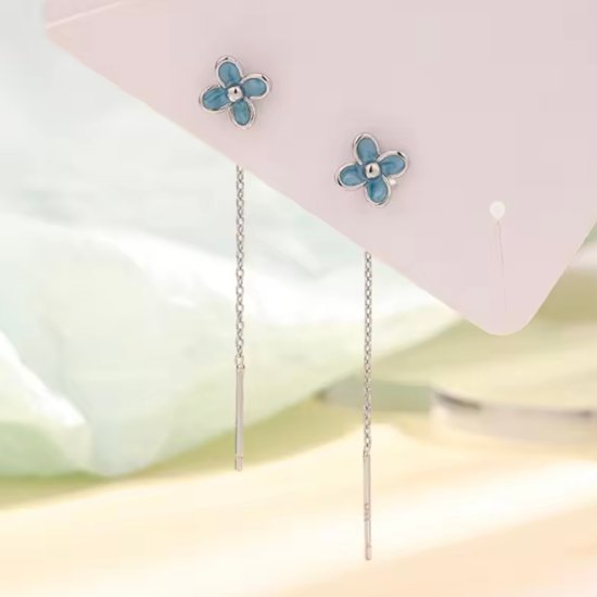 青い花ドロップピアス*925シルバー画像