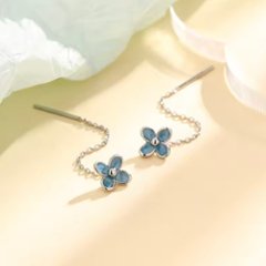 青い花ドロップピアス*925シルバー画像