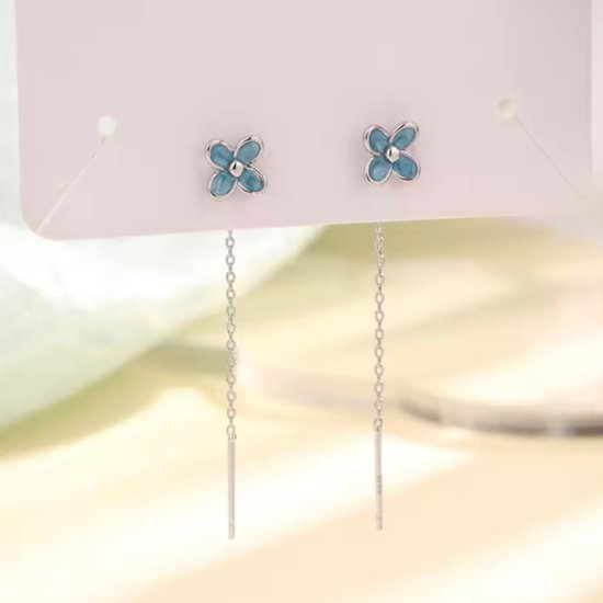 青い花ドロップピアス*925シルバー画像