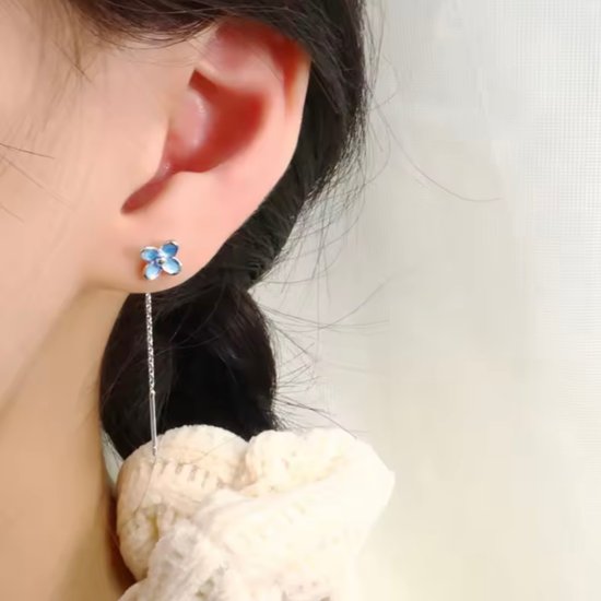 青い花ドロップピアス*925シルバー画像