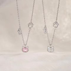 猫ネックレス*ピンク＆クリアの画像