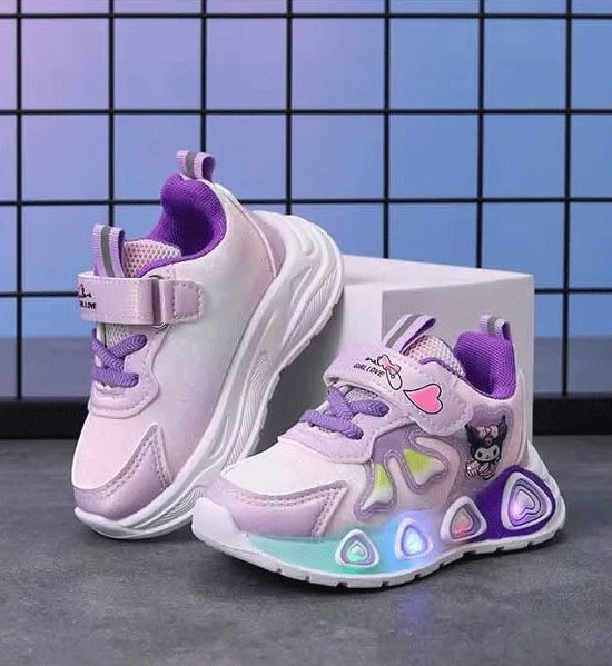 クロミちゃん ハローキティ 子ども 靴 短靴 スニーカー シューズ カジュアルシューズ 女の子ピンク パープル 2色 13.3cm-18.3cm 通園 通学 遠足 ハイキング ジョギング 旅行 送料無画像