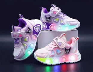 クロミちゃん ハローキティ 子ども 靴 短靴 スニーカー シューズ カジュアルシューズ 女の子ピンク パープル 2色 13.3cm-18.3cm 通園 通学 遠足 ハイキング ジョギング 旅行 送料無の画像