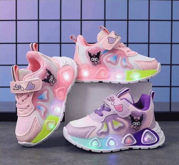 クロミちゃん ハローキティ 子ども 靴 短靴 スニーカー シューズ カジュアルシューズ 女の子ピンク パープル 2色 13.3cm-18.3cm 通園 通学 遠足 ハイキング ジョギング 旅行 送料無画像