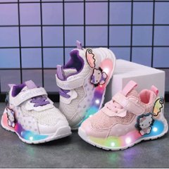 キティちゃん ハローキティ サンリオ LED光る靴 子ども 靴 短靴 スニーカー シューズ 女の子 キッズ 点滅ライト付き ガールズ シューズ 2色 パープル／ピンクの画像