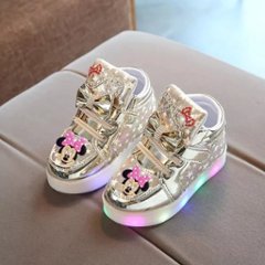 ミニーマウス エナメル LED光る靴 女の子 キッズ ガールズ 子ども 靴 短靴 スニーカー  13.5cm-18cm 通園 通学 遠足 ランニング ハイキング 旅行 ピンク ゴールド シルバー 3色の画像