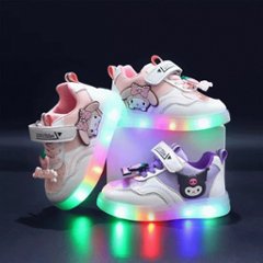 クロミちゃん マイメロディ ハローキティ LEDライト付き 光る靴 スニーカー 女の子用 ピンク パープル 2色 通園 通学 ジョギング 13-18cmの画像