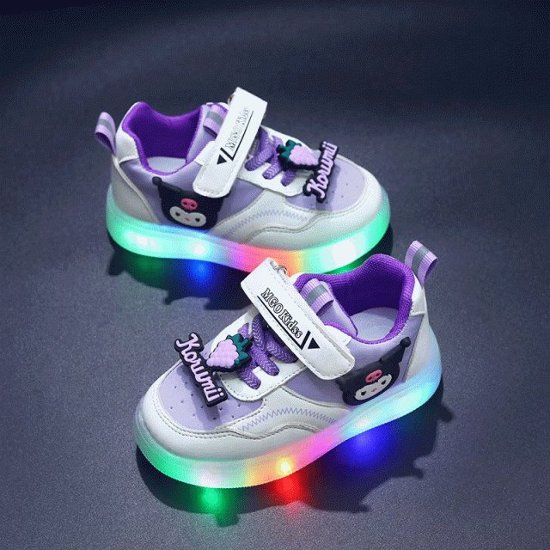 クロミちゃん マイメロディ ハローキティ LEDライト付き 光る靴 スニーカー 女の子用 ピンク パープル 2色 通園 通学 ジョギング 13-18cm画像