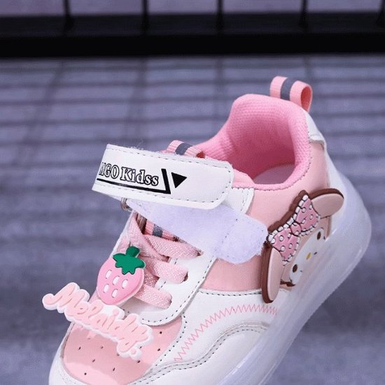 クロミちゃん マイメロディ ハローキティ LEDライト付き 光る靴 スニーカー 女の子用 ピンク パープル 2色 通園 通学 ジョギング 13-18cm画像