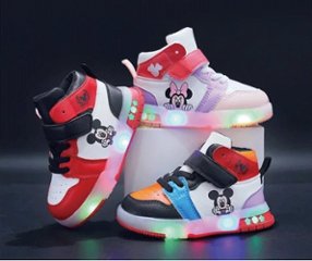ミッキーマウス ミニーマウス ディズニー LED光る靴 子ども 靴 短靴 スニーカー 女の子 男の子 キッズ 点滅ライト付き ガールズ ボーイズ シューズ ランニング 通園 通学 遠足 ハイキング Bの画像
