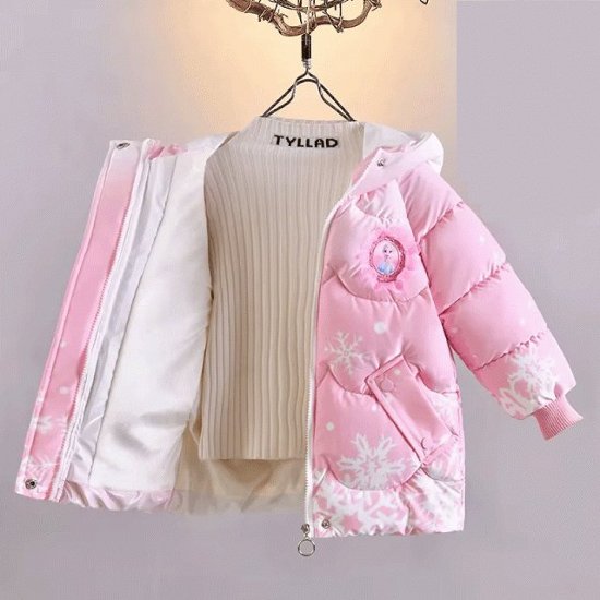 供服 こども キッズ 女の子 ダウンジャケット アナと雪の女王 エルザ フード付き 100-140cm ピンク ブルー2色 キュート 可愛い画像