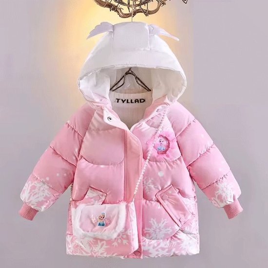 供服 こども キッズ 女の子 ダウンジャケット アナと雪の女王 エルザ フード付き 100-140cm ピンク ブルー2色 キュート 可愛い画像