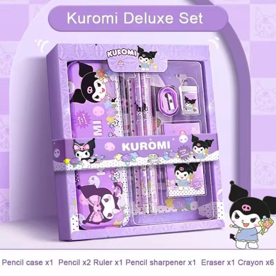 筆記具セット クロミちゃん マイメロディ シナモロール サンリオ ハローキティ 鉛筆 筆箱 ペンケース 鉛筆削り 定規 消しゴム ペンキャップ 小学生 中学生 高校生 女の子 文房具 筆記具 可愛い 画像